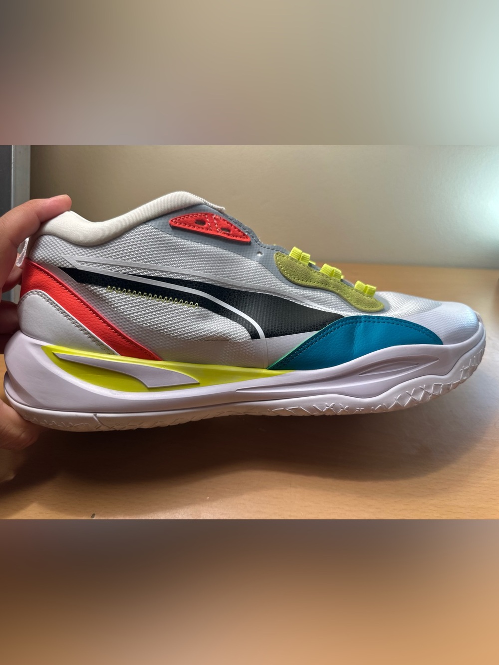 Puma Playmaker Pro White Fiery Coral Lime Men’s Shoes Size 13 - Picture 10 of 12